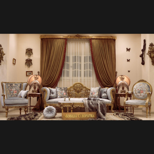 Handmade Azure Gray Gold Sofa 8