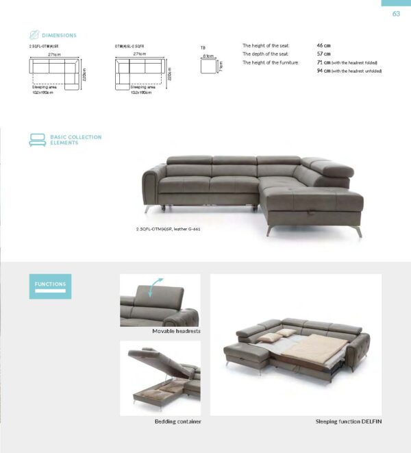 Leather Gray Camelia Sectional w/Bed and Storage p9427 By ESF Furniture 9