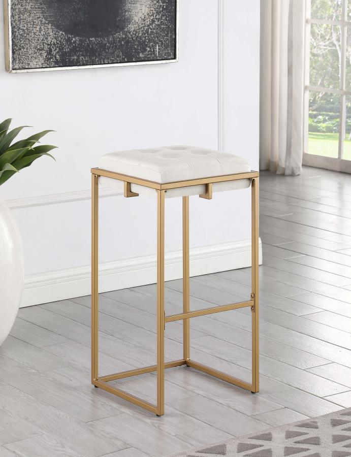 Nadia Square Padded Seat Bar Stool (Set of 2) Beige and Gold 183646 By Coaster Furniture