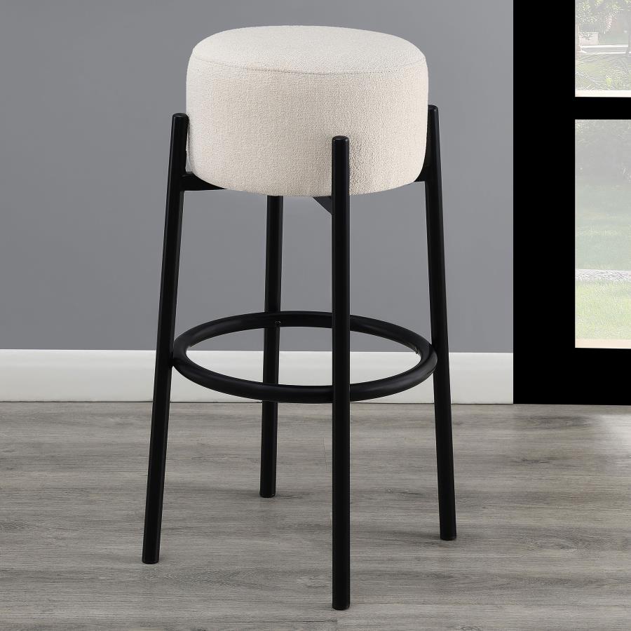 Leonard Upholstered Backless Round Stools White and Black (Set of 2) 182176 By Coaster Furniture