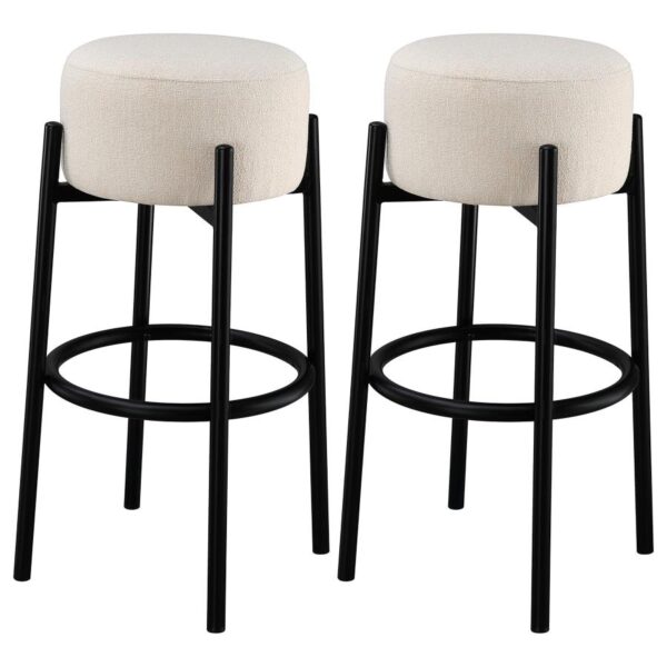 Leonard Upholstered Backless Round Stools White and Black (Set of 2) 182176 By Coaster Furniture 10
