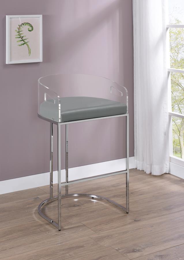 Thermosolis Acrylic Back Bar Stools Gray and Chrome (Set of 2) 183406 By Coaster Furniture