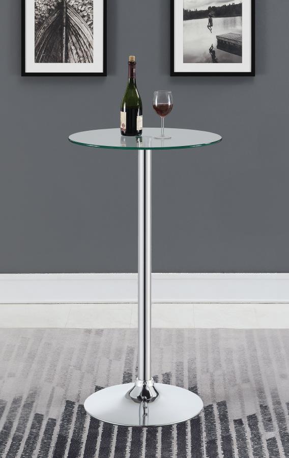 Abiline Glass Top Round Bar Table Chrome 120341 By Coaster Furniture