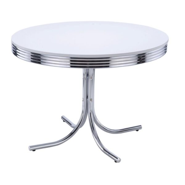 Retro Round Dining Table Glossy White and Chrome by Coaster Furniture 4