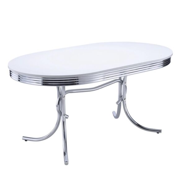 Retro Oval Dining Table Glossy White and Chrome by Coaster Furniture 4