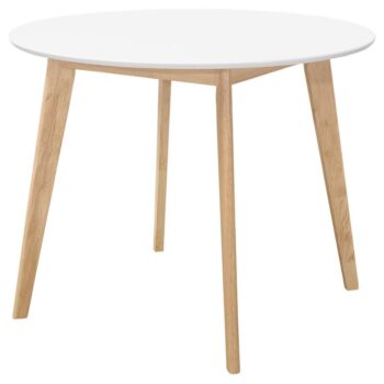 Breckenridge Round Dining Table Matte White and Natural Oak by Coaster Furniture