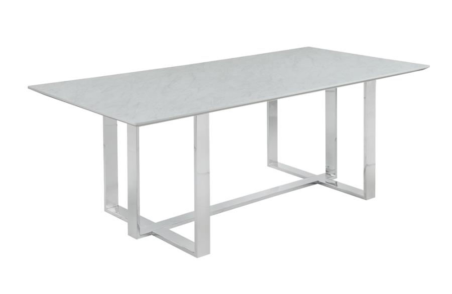 Annika Rectangular Glass Top Dining Table White and Chrome by Coaster Furniture