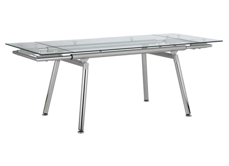 Sonnett Expandable Glass Top Dining Table Chrome and Clear by Coaster Furniture