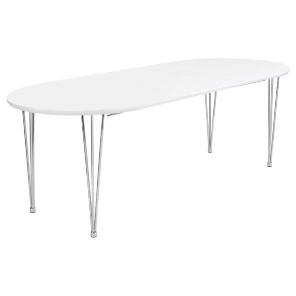 Heather Oval Dining Table with Hairpin Legs Matte White and Chrome by Coaster Furniture 4