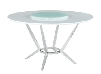 Abby Round Dining Table with Lazy Susan White and Chrome by Coaster Furniture
