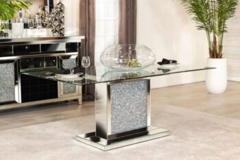 Marilyn Pedestal Rectangle Glass Top Dining Table Mirror by Coaster Furniture