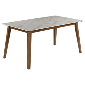 Everett Faux Marble Top Dining Table Natural Walnut and White by Coaster Furniture