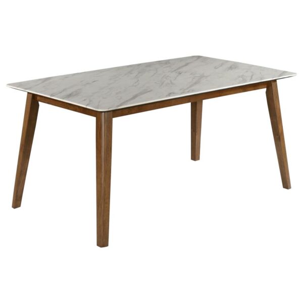 Everett Faux Marble Top Dining Table Natural Walnut and White by Coaster Furniture 4