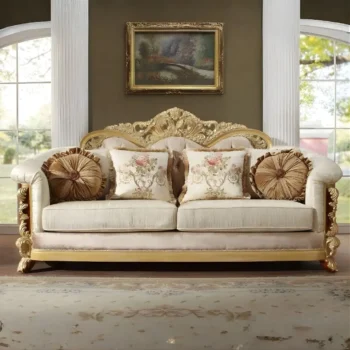 Rich Brown & Metallic Bright Gold Accent Loveseat HD-821 By Homey Design
