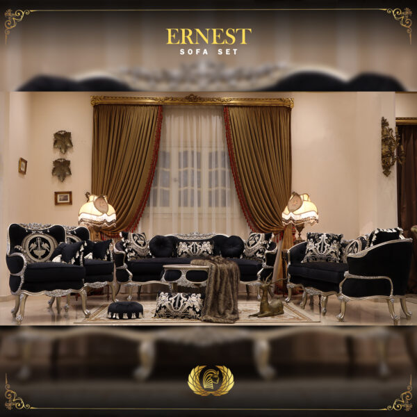 4Pcs Handmade Ernest Black Silver Sofa Set 6