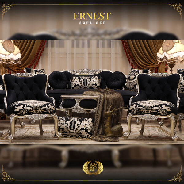 4Pcs Handmade Ernest Black Silver Sofa Set 8