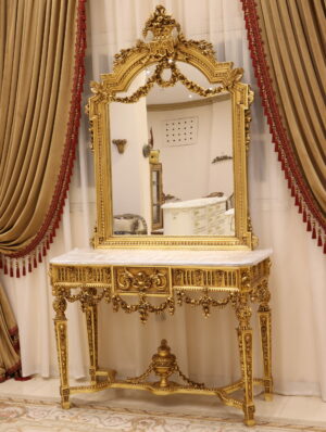 Handmade Norco Gold Console Table With Mirror