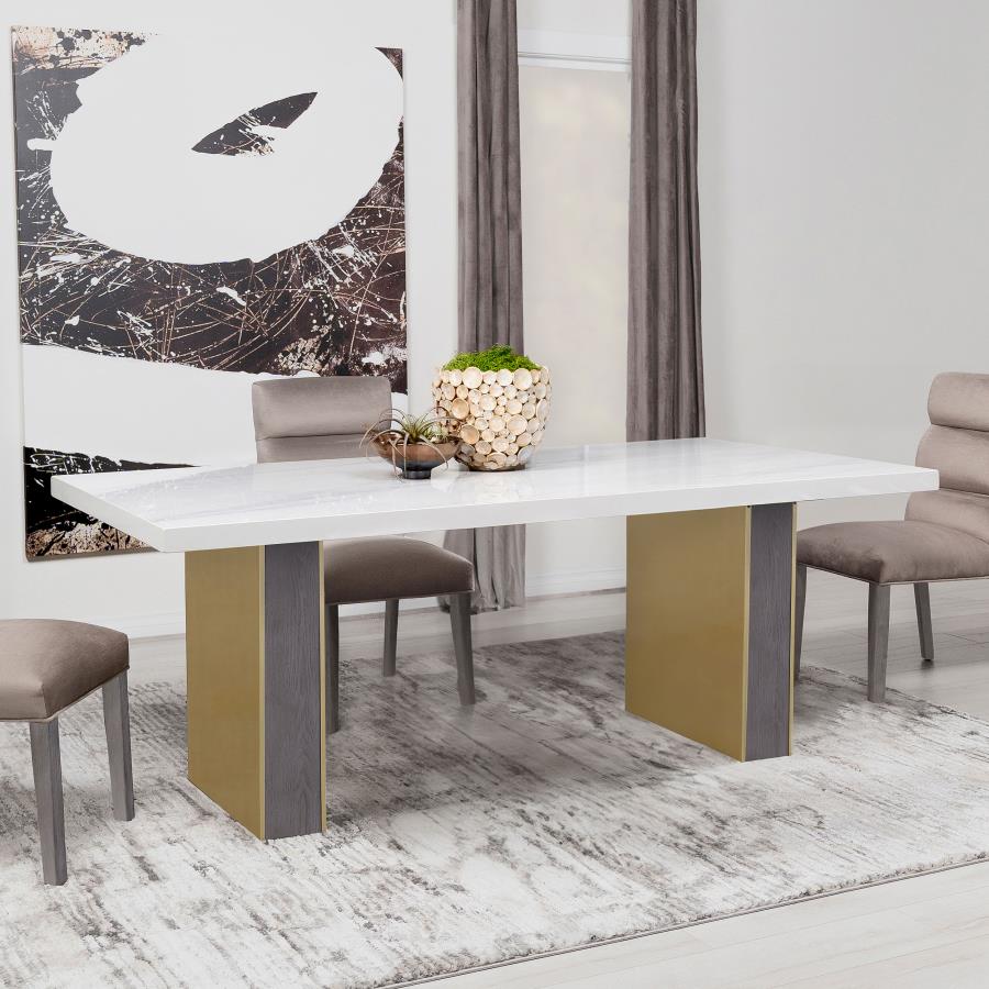 Carla Rectangular Dining Table with Cultured Carrara Marble Top White and Gold 106651 By Coaster Furniture