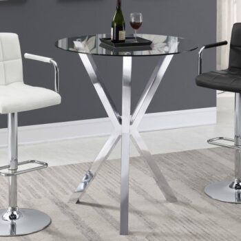 Denali Round Glass Top Bar Table Chrome 100186 By Coaster Furniture
