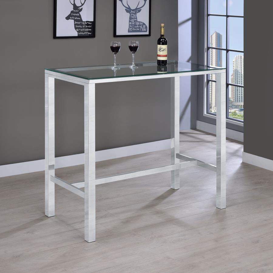 Tolbert Bar Table with Glass Top Chrome 104873 By Coaster Furniture