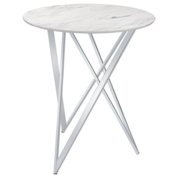 Bexter Faux Marble Round Top Bar Table White and Chrome 183526 By Coaster Furniture 10