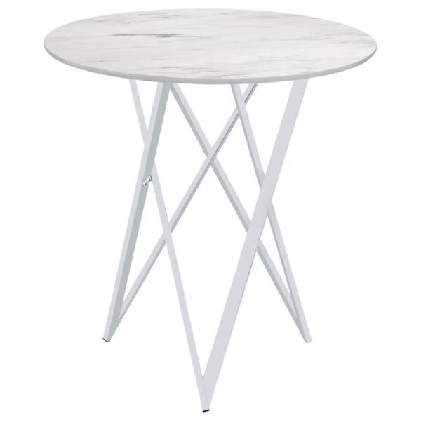 Bexter Faux Marble Round Top Bar Table White and Chrome 183526 By Coaster Furniture 11