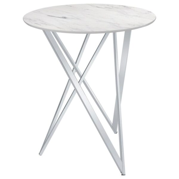 Bexter Faux Marble Round Top Bar Table White and Chrome 183526 By Coaster Furniture 12