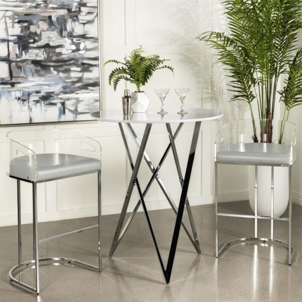 Bexter Faux Marble Round Top Bar Table White and Chrome 183526 By Coaster Furniture 13