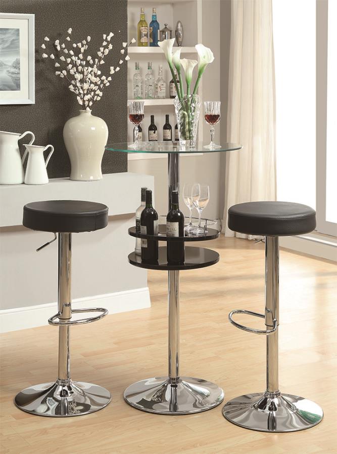 Gianella Glass Top Bar Table with Wine Storage Black and Chrome 120715 By Coaster Furniture