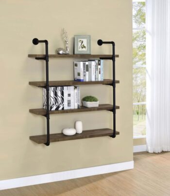 Elmcrest 40-inch Wall Shelf Black and Rustic Oak 804417 By Coaster Furniture