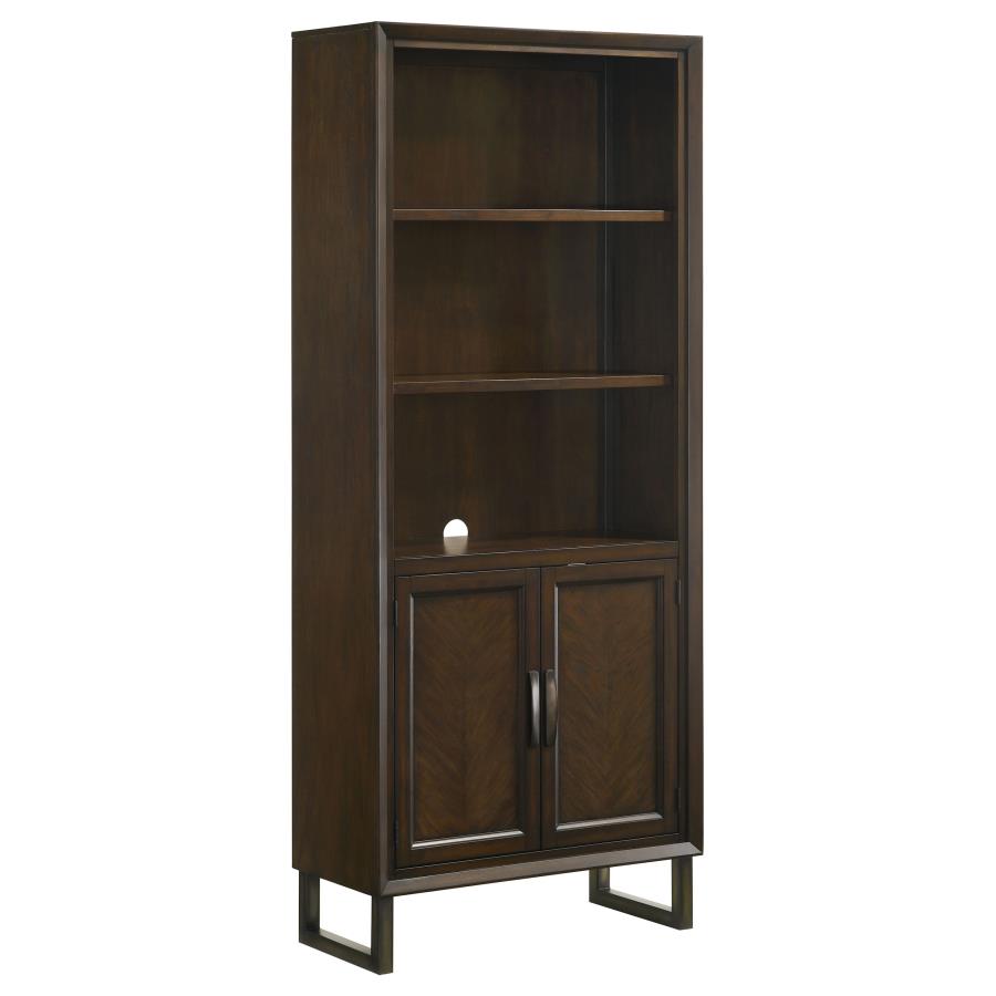 Marshall 5-shelf Bookcase With Storage Cabinet Dark Walnut and Gunmetal 881296 By Coaster Furniture