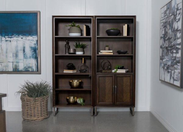 Marshall 5-shelf Bookcase With Storage Cabinet Dark Walnut and Gunmetal 881296 By Coaster Furniture 22