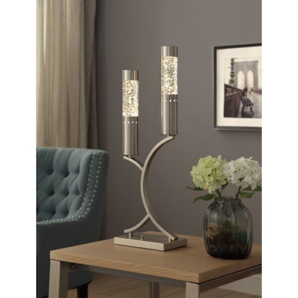 Satin nickel Table Lamp, LED Night Light 2 Water dancing light Noura Collection By homelegence 7