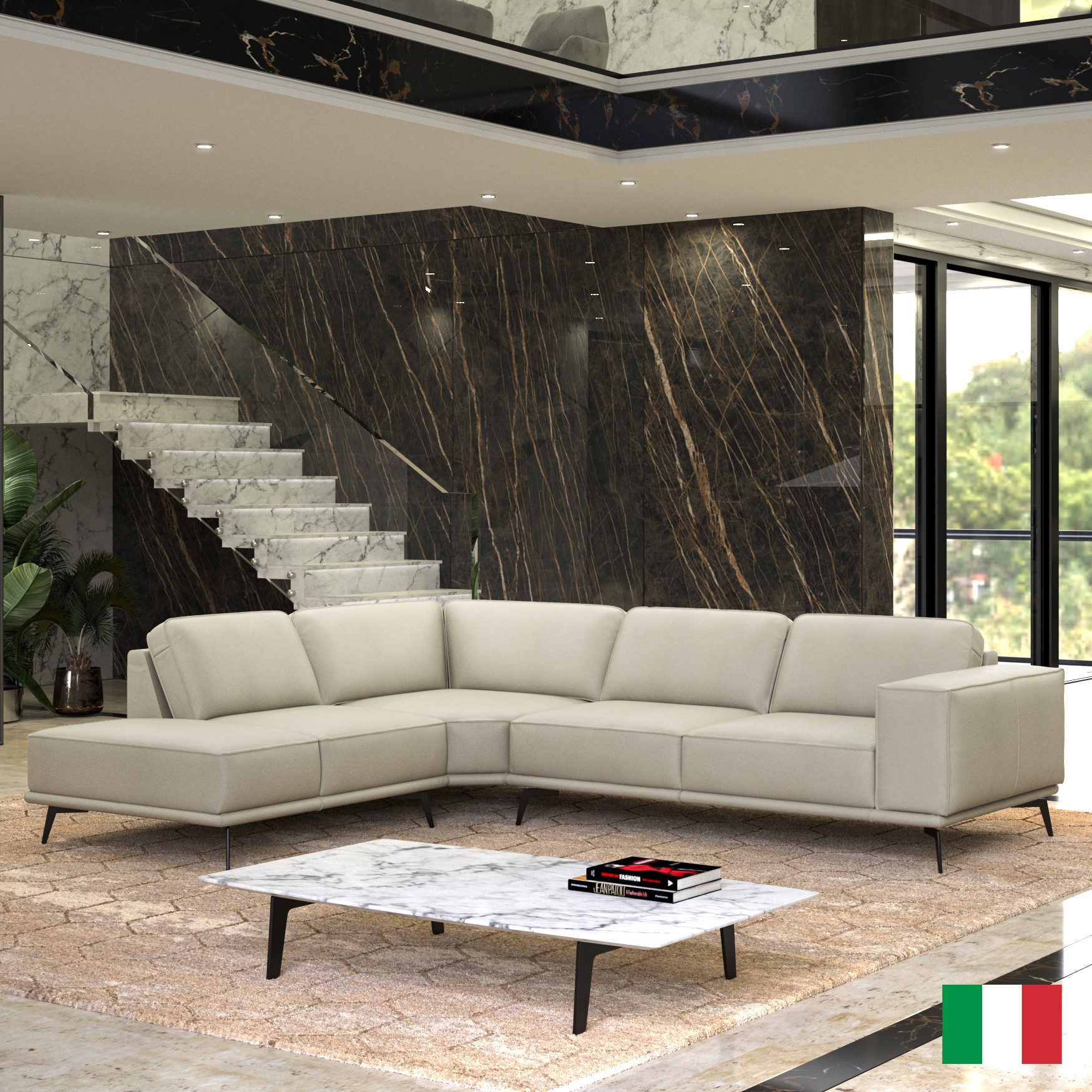 Leather Manhattan Off White Left Sectional p13244 By ESF Furniture