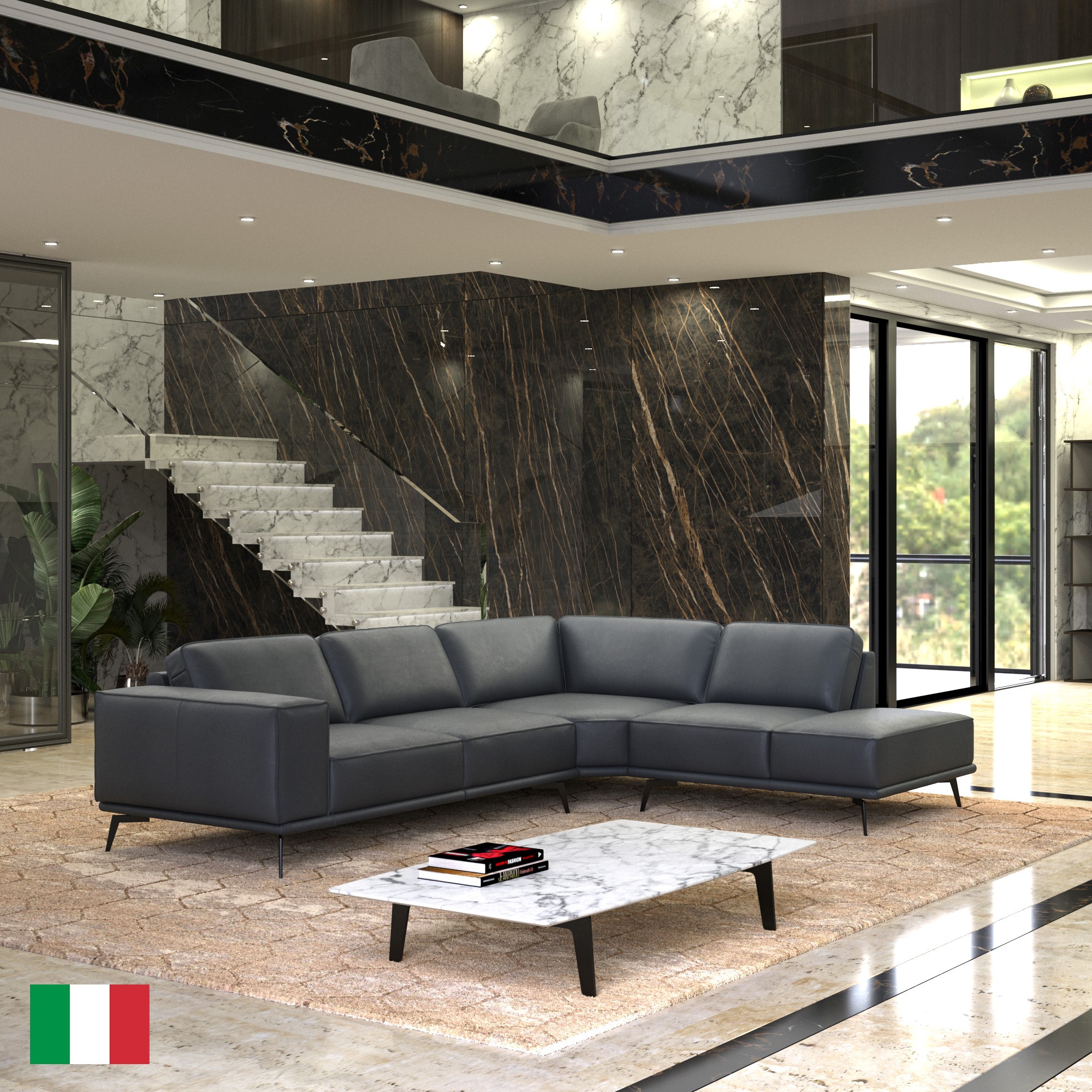 Leather Manhattan Dark Gray Right Sectional p13243 By ESF Furniture