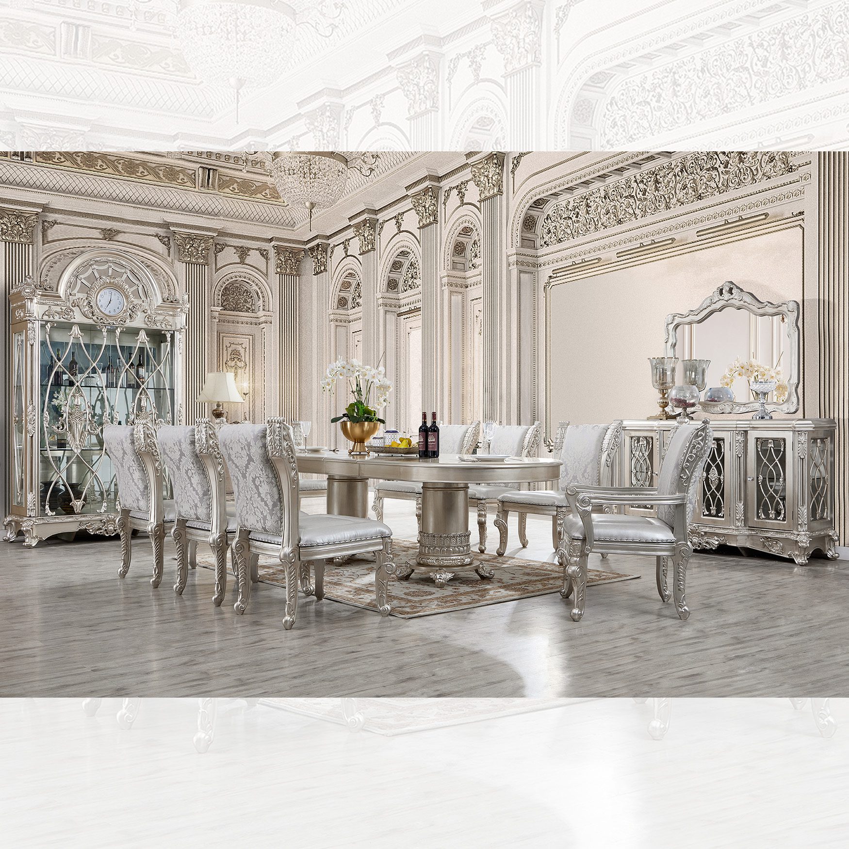 Silver Grey 7 PCs Dining Table Set HD-5800GR By Homey Design