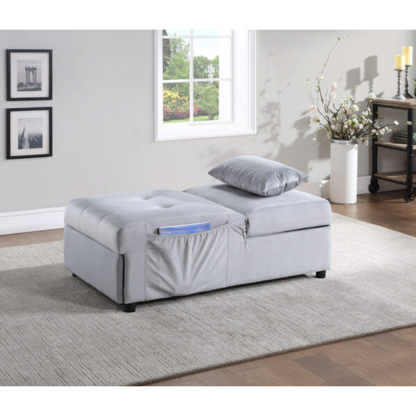 Gray Exposed feet with faux wood Garrell Collection Lift Top Storage Bench with Pull-out Bed By Homelegance 23
