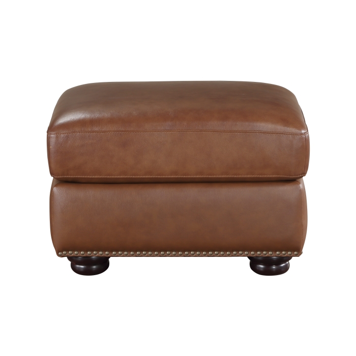Exposed wood feet with espresso Camel brown Attleboro Collection Ottoman By Homelegance