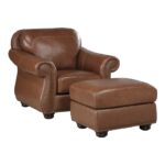 Exposed wood feet with espresso Camel brown Attleboro Collection Ottoman By Homelegance 15