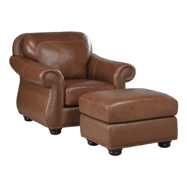 Exposed wood feet with espresso Camel brown Attleboro Collection Ottoman By Homelegance 10