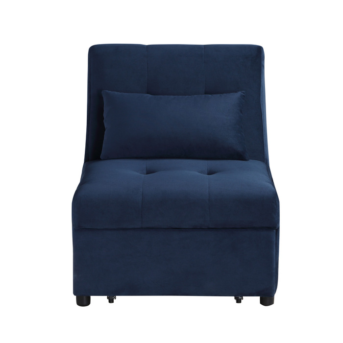 Exposed feet with faux wood blue Garrell Collection Lift Top Storage Bench with Pull-out Bed By Homelegance