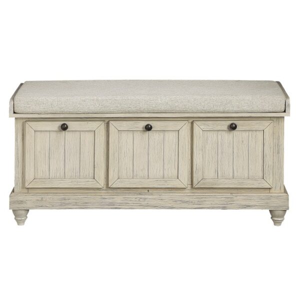 Distressed white Beige Woodwell Collection Bench By Homelegance 8