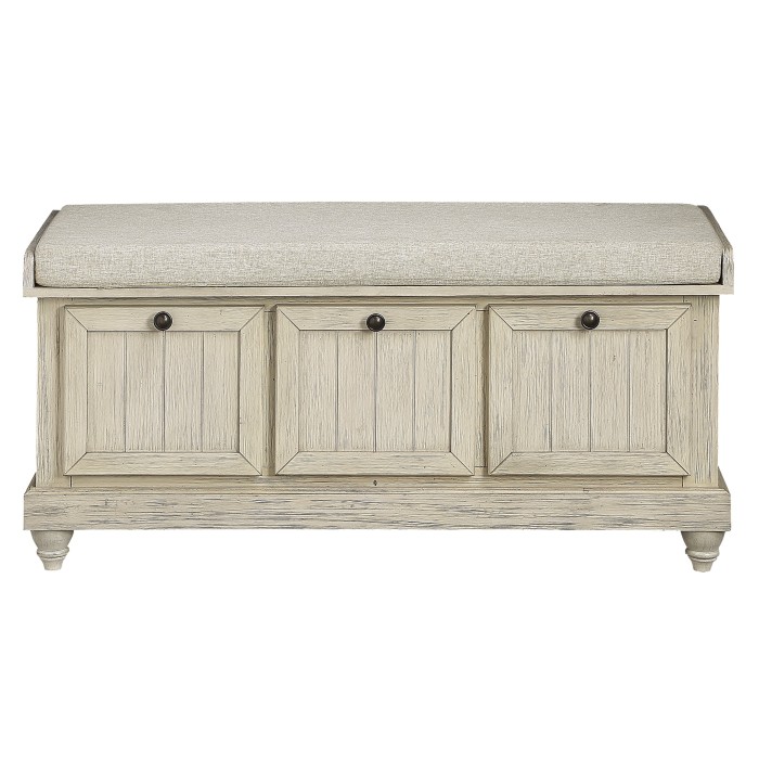 Distressed white Beige Woodwell Collection Bench By Homelegance 8