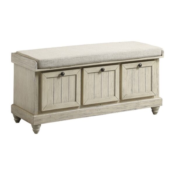 Distressed white Beige Woodwell Collection Bench By Homelegance 9