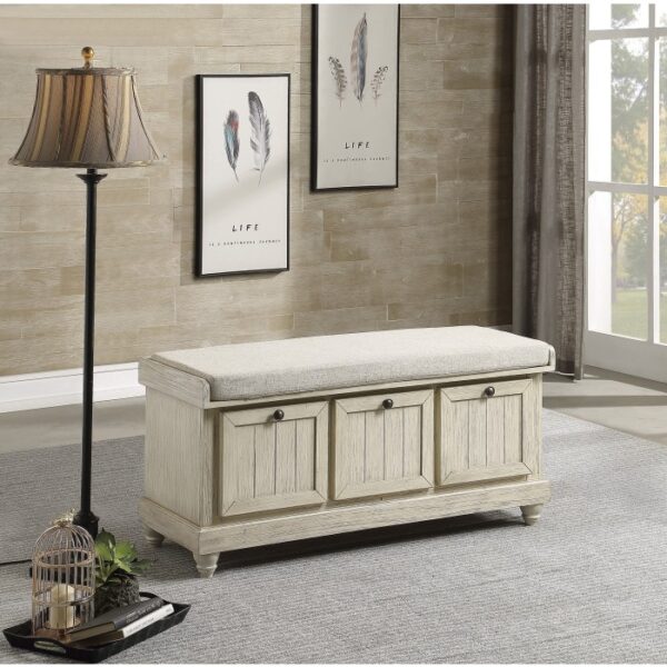 Distressed white Beige Woodwell Collection Bench By Homelegance 10