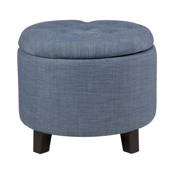 Dark brown wood legs Blue gray Cleo Collection Ottoman/Storage By Homelegance