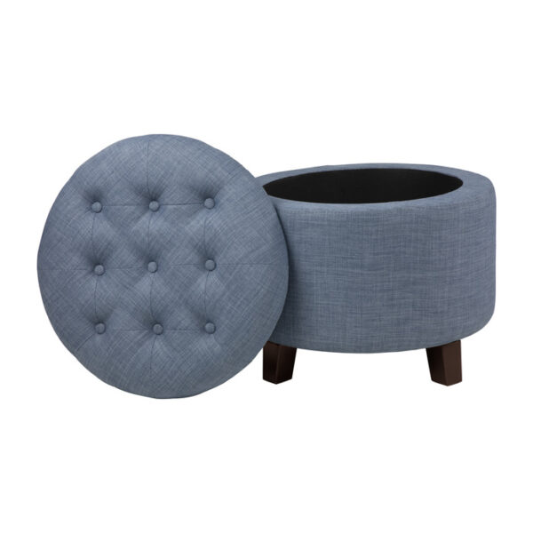 Dark brown wood legs Blue gray Cleo Collection Ottoman/Storage By Homelegance 11