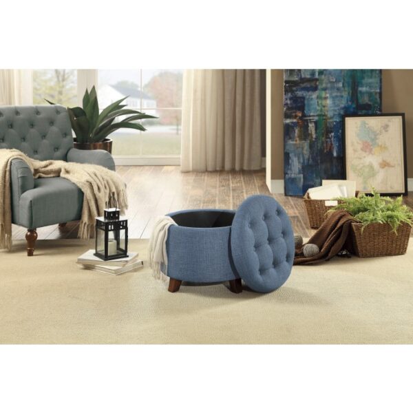 Dark brown wood legs Blue gray Cleo Collection Ottoman/Storage By Homelegance 16