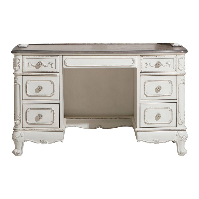 Antique white with gray rub-through and oak Cinderella Collection Desk by Homelegance