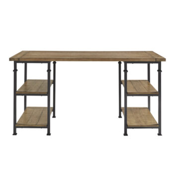 Rustic poplar finish and Rustic black metal Factory Collection Writing Desk by homelegance